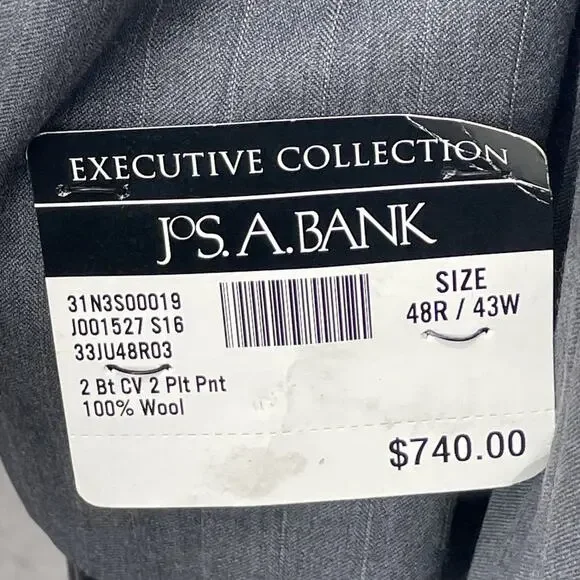 Jos A Bank Executive Collection Men’s 48R 100% Wool Suit Jacket Sport Coat Gray - Picture 6 of 8